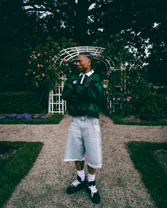 “STUDDED” RELAXED DENIM SHORTS